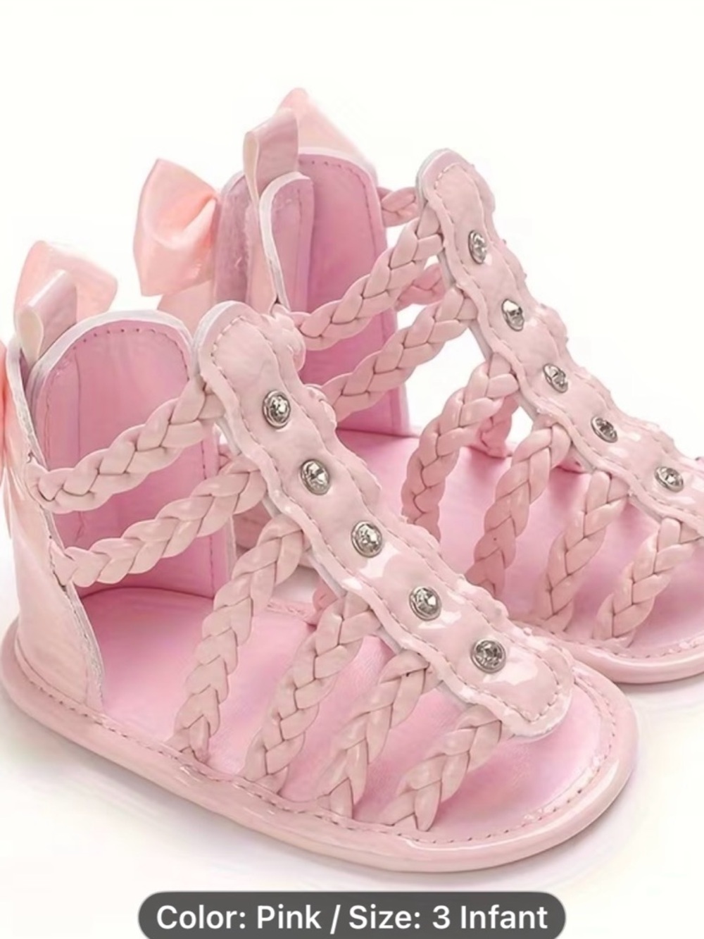 Source Unknown Pink Braided Infant Sandals with Bow